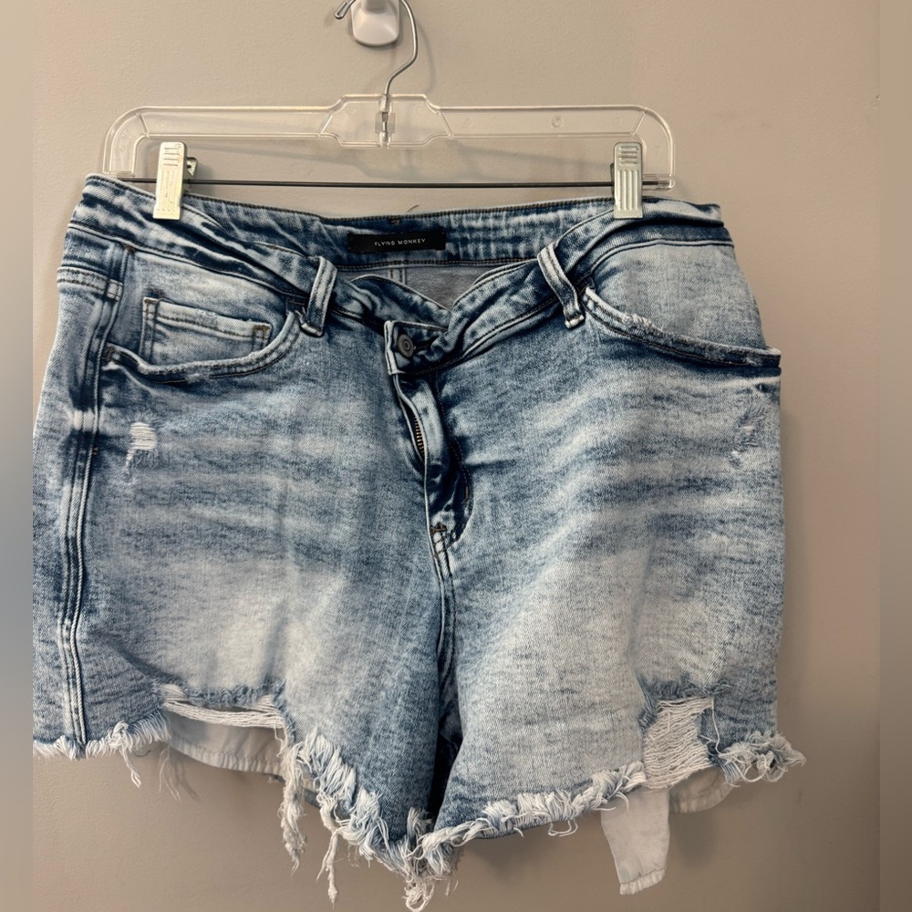 Flying Monkey Light Blue Distressed Jean Shorts